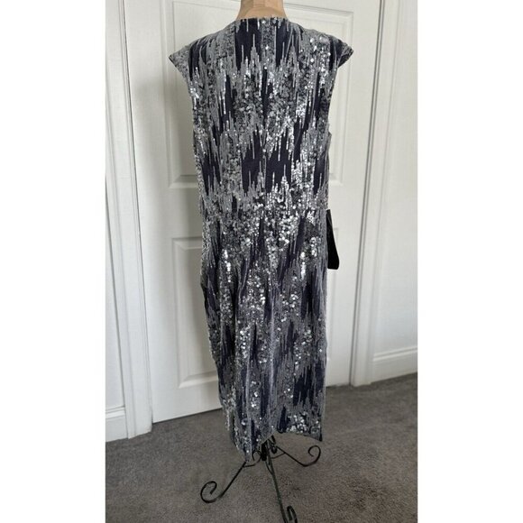 JS Collections June Sequin Velvet Faux Wrap Cocktail Dress in Gray/Silver Sz 16 - Picture 9 of 16